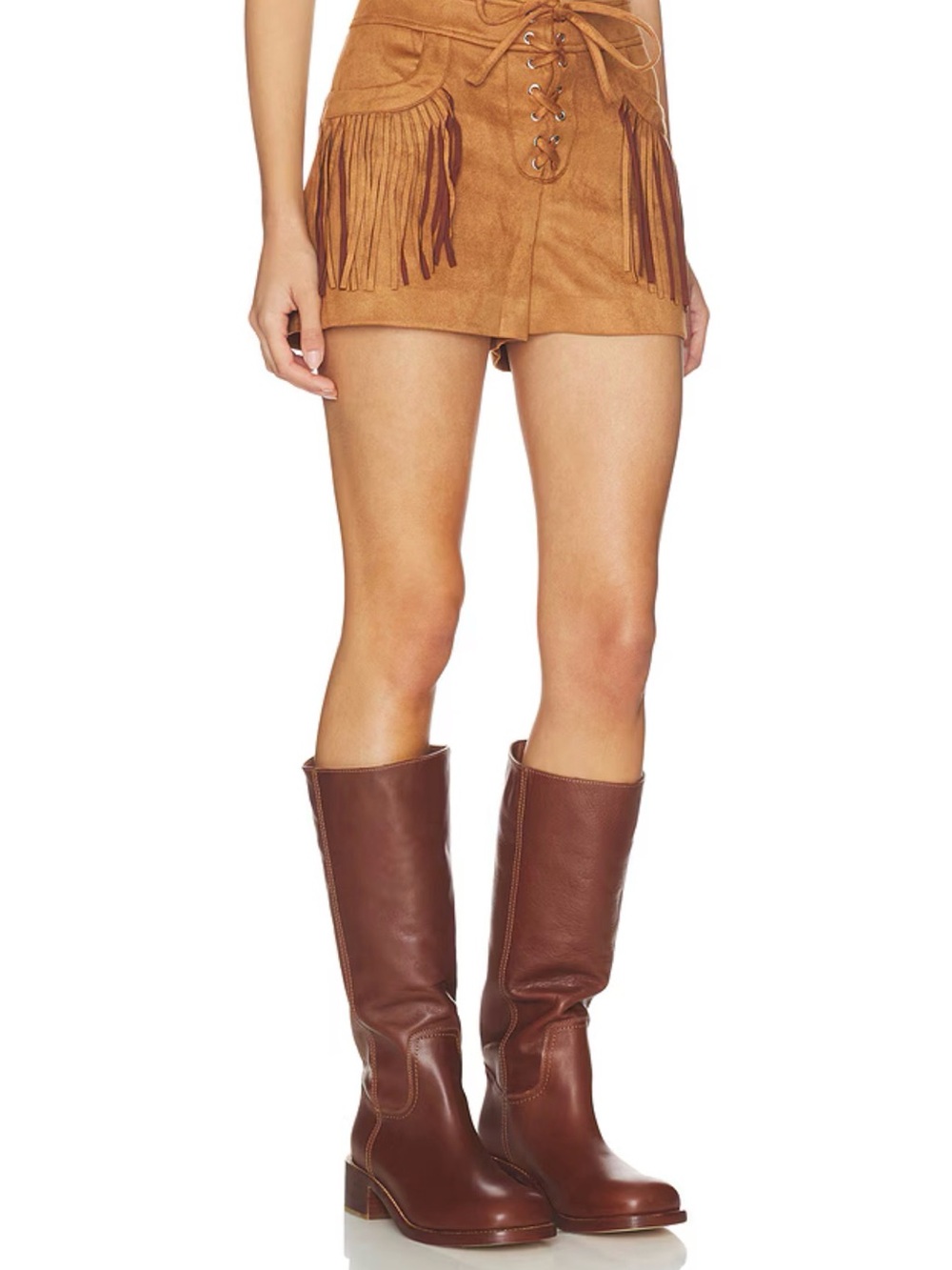 STEVE MADDEN Cheyenne Fringe Detail Faux Suede Shorts - Picture 2 of 15